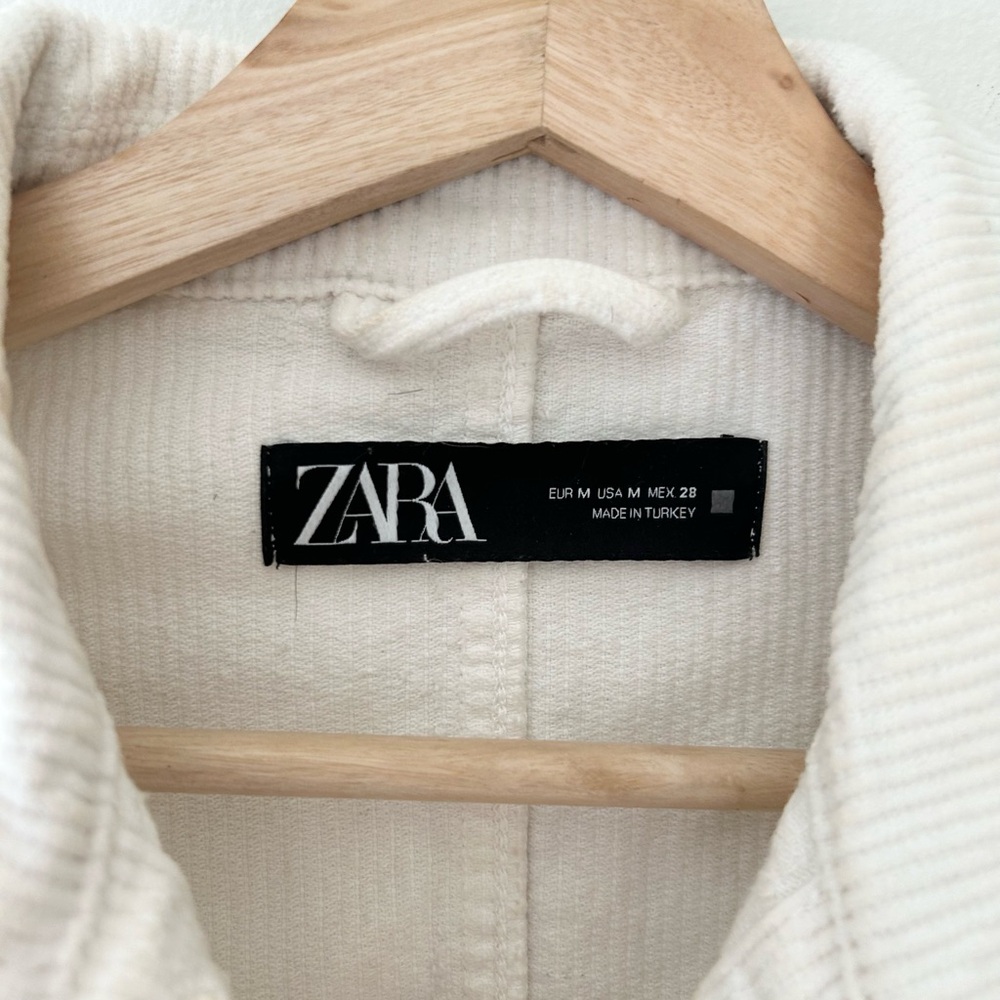Zara Ivory Corduroy Cotton Jacket Button Up Size Medium Utility Pocket - Picture 2 of 6